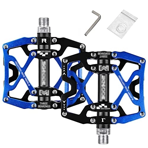 Mountain Bike Pedal : Rwlre Bicycle Pedals, Mountain Bike 1 Pair Pedals Aluminum Alloy Cycling Bicycle Ultralight Wide Platform Anti-Slip Pedal Mtb (Color : Blue-Black)