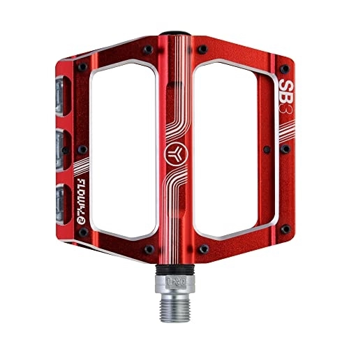 Mountain Bike Pedal : SB3 - Flowy AM 2 Pedals - Pair of Bicycle Pedals - Aluminium body, Crmo axle, Nubs - Flat Pedals Ideal for Hiking and All Mountain - Red