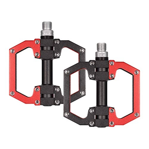 Mountain Bike Pedal : Selighting 9 / 16 Mountain Bike Pedals Aluminium Alloy Wide Platform Cycling Pedals with Sealed Bearings, Set of 2 (Black / Red)