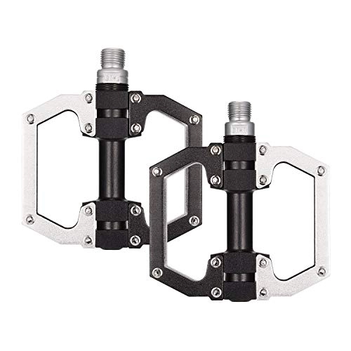 Mountain Bike Pedal : Selighting 9 / 16 Mountain Bike Pedals Aluminium Alloy Wide Platform Cycling Pedals with Sealed Bearings, Set of 2 (Black / Silver)