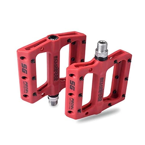 Mountain Bike Pedal : SHANDIAN Mountain Bike Pedal MTB Pedals Bicycle Flat Pedals Nylon Fiber MTB Cycling Anti-skid Foot Pedal Sports Accessories (color : Red)