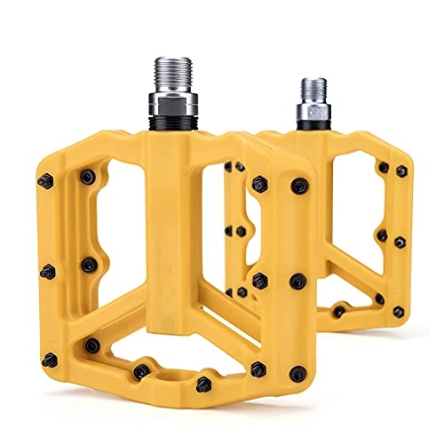 Mountain Bike Pedal : SHUILIANDU Ultralight Flat MTB Pedals Nylon Bicycle Pedal Bmx Mountain Bike Platform Pedals 3 Sealed Bearings Cycling Pedals For Bicycle (Color : Yellow)