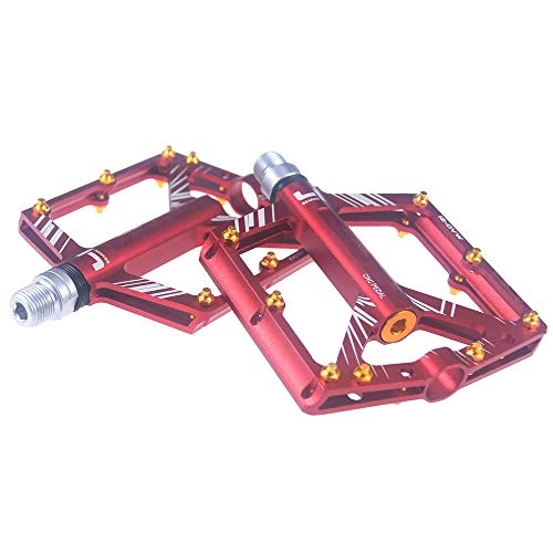 Mountain Bike Pedal : SICOFD Flat Bicycle Pedals, Chrome Molybdenum Steel CNC Aluminum Anti Slip MTB Pedals with 4 Sealed Bearings, MTB Metal Pedals Bicycle Pedals Axle Diameter 9 / 16 Inch, Red