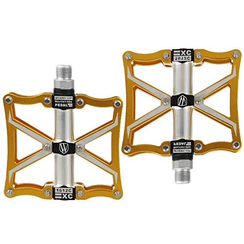 Mountain Bike Pedal : SIER Pedal Bicycle Cycling Bike Pedals, New Aluminum Antiskid Durable Mountain Bike Pedals Road Bike With Free installation Tool, Gold