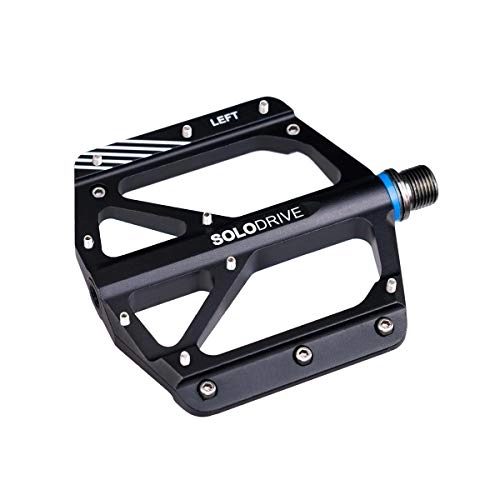 Mountain Bike Pedal : SOLODRIVE MTB Flat Pedals, Mountain Bike Bicycle Pedals, Ultra Thin Aluminium Alloy, 9 / 16 Inch Platform Pedals, Ultra Light and Wide Surface (Black)