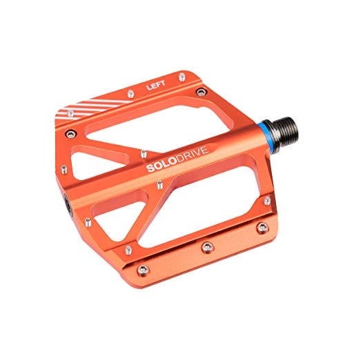 Mountain Bike Pedal : SOLODRIVE MTB Flat Pedals, Mountain Bike Bicycle Pedals, Ultra Thin Aluminium Alloy, 9 / 16 Inch Platform Pedals, Ultra Light and Wide Surface (Orange)