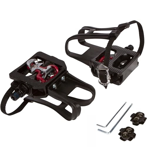 Mountain Bike Pedal : SPD Pedals for Spin Bike with Toe Cages (SPD Cleats Included) - 2-in-1 SPD Shimano Clip Pedals with Toe Straps - Compatible with Peloton, NordicTrack, Other Spin Bikes with 9 / 16” Spindle