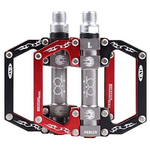 Mountain Bike Pedal : SPFAS Bike Pedals Aluminium Sealed Bearing Flat Pedals 9 / 16 inch (Black / Red)
