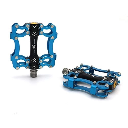 Mountain Bike Pedal : SPLLEADER 3 Bearings Mountain Bike Pedals Platform Bicycle Flat Alloy Pedals 9 / 16" Pedals Non-Slip Alloy Flat Pedals (Color : HM Black Blue)