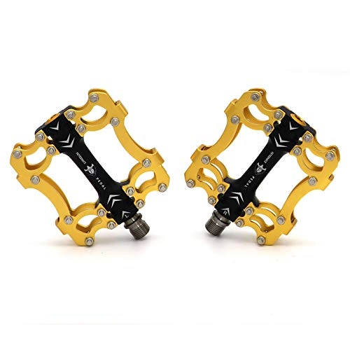 Mountain Bike Pedal : SPLLEADER 3 Bearings Mountain Bike Pedals Platform Bicycle Flat Alloy Pedals 9 / 16" Pedals Non-Slip Alloy Flat Pedals (Color : HM Gold Black)