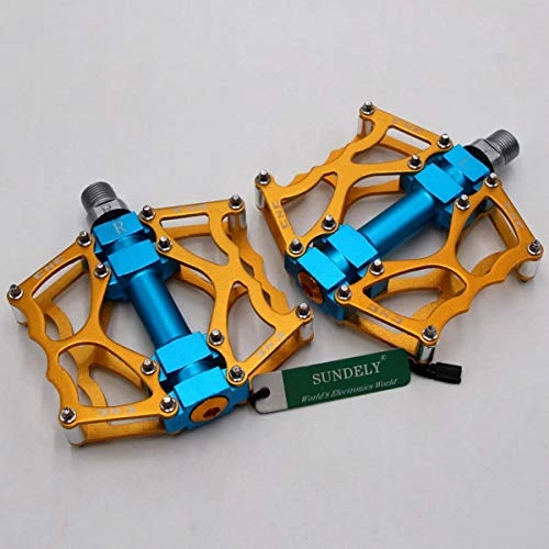 Mountain Bike Pedal : SUNDELY 9 / 16 Mountain Bike Platform Pedals Flat Sealed Bearing Bicycle Pedals Gold+Blue