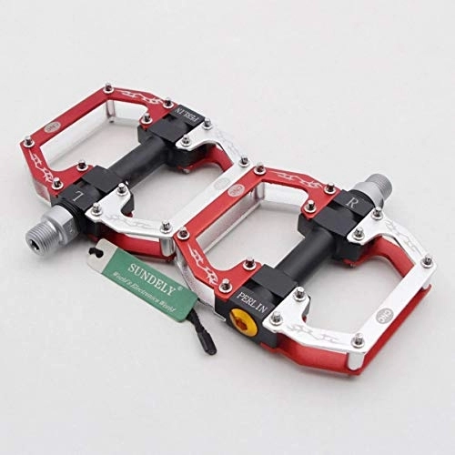 Mountain Bike Pedal : SUNDELY® Road Mountain Bike Platform Pedals Flat Aluminum Sealed Bearing 9 / 16" for MTB (Silver+ Red)
