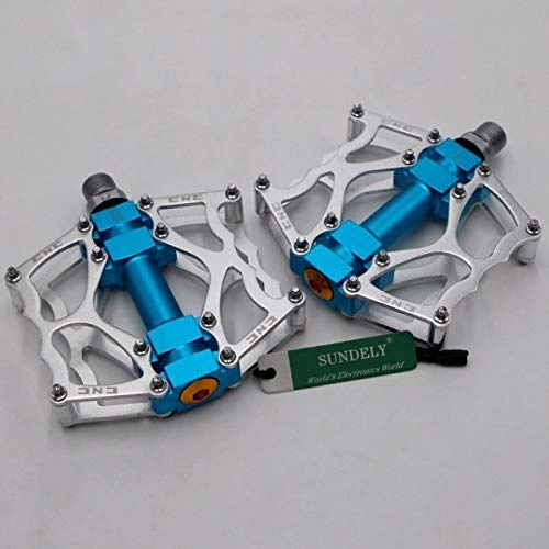 Mountain Bike Pedal : SUNDELY® Silver+Blue Mountain Bike Platform Pedals Flat Sealed Bearing Bicycle Pedals 9 / 16”