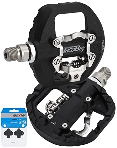 Mountain Bike Pedal : Tacobey MTB Pedals SPD Flat Wider Dual Platform, Compatible with Shimano SPD Clipless Bike Pedals, 3-Sealed Bearing Lightweight Nylon Fiber Bicycle Pedals for BMX Spin Exercise Peloton Trekking Bike