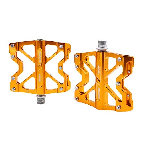 Mountain Bike Pedal : TANCEQI Bike Pedals 1 Pair Aluminium Alloy Flat Non-Slip Mountain Bicycle Pedals, Ultra Strong CNC Machined 9 / 16" Sealed Bearings for Road BMX MTB Bike, Gold