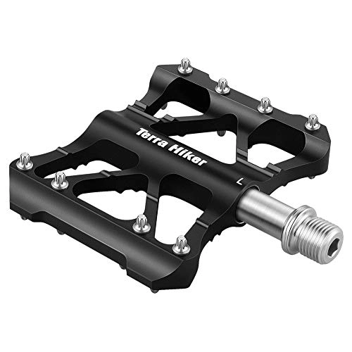 Mountain Bike Pedal : Terra Hiker Bike Pedals, New Aluminum Alloy Mountain Road Bike Hybrid Pedals with 3 Ultral Sealed Bearings, Cr-Mo CNC Machined 9 / 16 inch (1 Pair, Black)