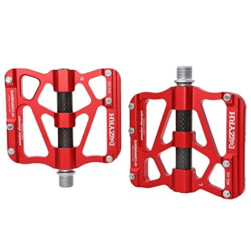 Mountain Bike Pedal : ThinkTop Mountain Bike Pedals Axle 9 / 16 3 Bearing Platform Pedals Flat Carbon Fiber and Aluminum Sealed Ever Lubricate Bearing for Road BMX MTB Bicycle Cycling, Red