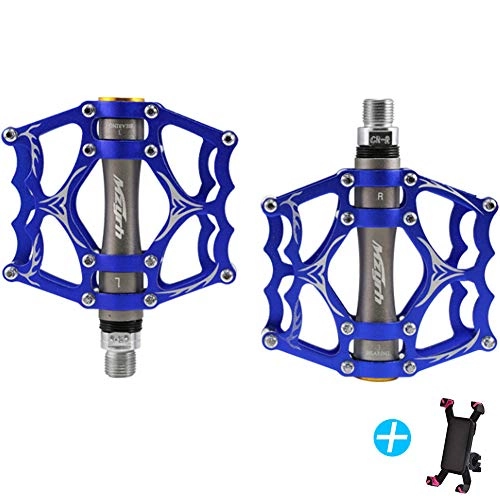 Mountain Bike Pedal : TO.1 Bicycle Bike Cycling Pedal Antiskid Anti-slip Waterproof Ultralight Comfortable Security Aluminium Alloy Loop Pedal For Universal Pedal (incidental Mobile Phone Rack), Blue