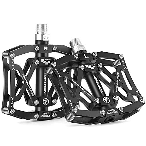 Mountain Bike Pedal : toptrek Bicycle Pedal 9 / 16 Inch Axle CNC Aluminium MTB Pedals with 3 Sealed Bearings Bicycle Pedals Non-Slip Wide Platform Pedal for E-Bike, Mountain Bike, Trekking, Road Bike Pedals (Black
