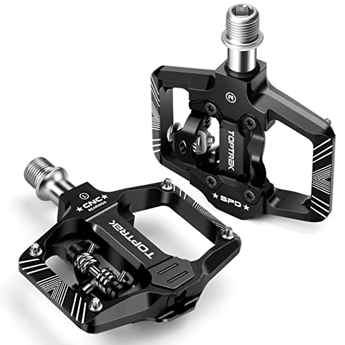 Mountain Bike Pedal : Toptrek SPD Pedals, 2 in 1 SPD Pedals / Platform Pedals, 9 / 16 Inch Axle, CNC Aluminium Click Pedals, Non-Slip Ultralight Road Bike Pedals with Sealed Bearings for Road Bike, BMX, MTB Pedals
