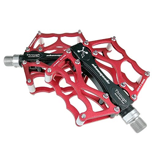 Mountain Bike Pedal : TRAACEM Mountain Bike Pedals - Aluminum Alloy Bearings - with 24 Non-Slip Pins - Lightweight Platform Pedals - Universal 9 / 16" Bicycle Pedals for BMX / MTB Bikes, Red