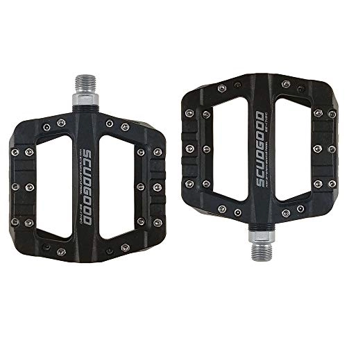 Mountain Bike Pedal : TRAACEM Mountain Bike Pedals / Road Pedals Industrial Ball Bearings And Flat Pedals with Top Grip, Hiking, E-Bike Aluminum Pedals, Black