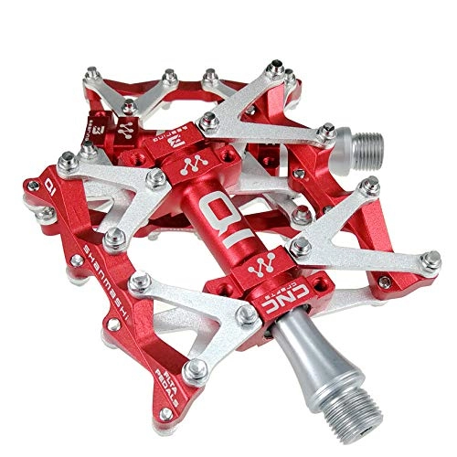 Mountain Bike Pedal : TRAACEM Mountain Bike Pedals with 3 Industrial Ball Bearings And 3 Palin Ankles, Hiking Aluminum 24 Non-Slip Pin Pedals, Red