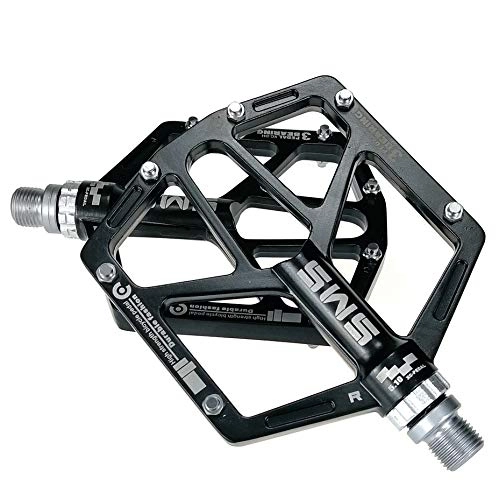Mountain Bike Pedal : TRAACEM Mountain Road Bicycle Pedals, MTB Pedals with Ultra-Light Aluminum Platform And 3 Sealed Bearings, Non-Slip Pedals with 9 / 16 Inch Shaft Diameter, Black