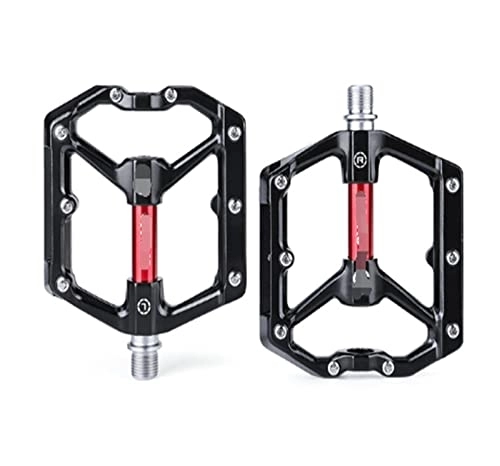 Mountain Bike Pedal : TTRS store Fit For CX930 Road Mountain Bike Bicycle Cycling Wide Flat Pedal Aluminium Alloy 3 Sealed Bearings Removable Antiskid Cleats (Color : Black Red)