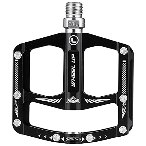 Mountain Bike Pedal : TTZHJIN Bike Pedals Mountain Bike Pedals Light Aluminum Alloy Double Bearing Effortless Widely Applicable Strong And Sturdy Comes With 16 Cleats, Black-11.5×9.5cm