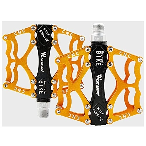 Mountain Bike Pedal : TTZHJIN Bike Pedals Mountain Wear-Resistant Widely Applicable Closed Bearing With Non-Slip Lock Nails Super Light Aluminum Alloy Match A Lot Of Bikes 5 Colors, Gold-11.5×9.8cm