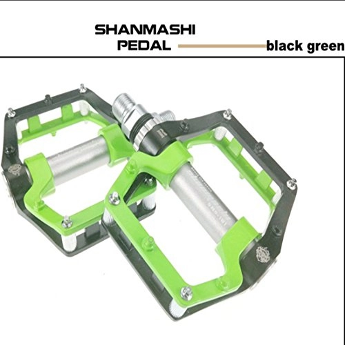 Mountain Bike Pedal : UICICI Aluminum Alloy Bicycle Pedals Wide Non-slip Mountain Bike Bearing Ankle Road Dead Fly Palin Pedal (Color : Black green)