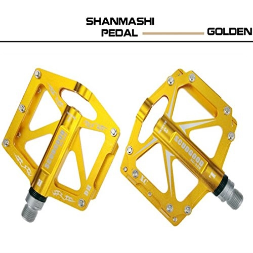 Mountain Bike Pedal : UICICI Double-sided Three Bearing Mountain Bike Pedal Aluminum Alloy Pedal Pedal Road Fixed Gear Bicycle Pedal (Color : Gold)