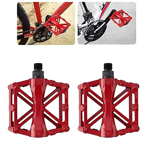 Mountain Bike Pedal : UKKD Bicycle Pedals Bicycle Metal Alloy Flat Platform Pedals Mtb Road Mountain Bike Pedal-Red