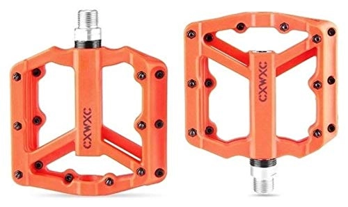 Mountain Bike Pedal : Ultralight Flat MTB Pedals Nylon Bicycle Pedal Mountain Bike Platform Pedals 3 Sealed Bearings Cycling Pedals for Bicycle Bike Pedals for Suitable Indoor Exercise Bikes and Spinning ( Color : Orange )