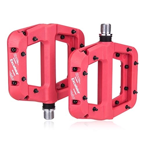 Mountain Bike Pedal : Ultralight Flat Platform Bike Pedals Nylon Bicycle Pedals for Mountain Bike 9 / 16'" Cycling Sealed DU Bearing Pedals (Color : Red)