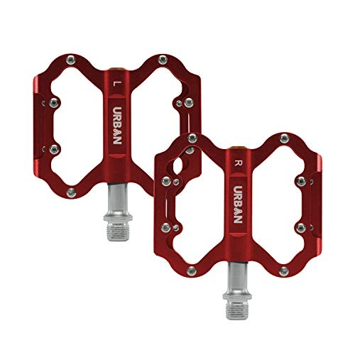 Mountain Bike Pedal : Urban Cycling Apparel Lightweight Flat Platform MTB Pedals with 16 Non-Slip Hex Pins for Grip (Red)