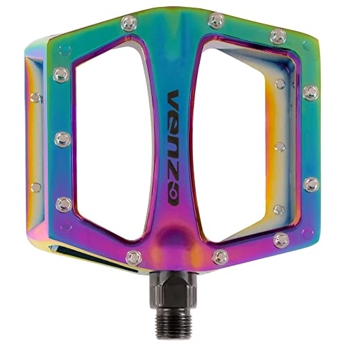 Mountain Bike Pedal : Venzo BMX MTB Bike Pedals with Removable Reflectors - Large Flat Platform Anti-Skid Cycling Pedals - Dazzling Color with Die-Cast Aluminium Body 9 / 16" Cr-Mo Axle - Great for Mountain Bikes BMXs