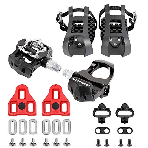 Mountain Bike Pedal : Venzo Compatible With Peloton -3 in 1- Look Delta, Toe Cage, SPD - Indoor Bike Pedals - Fitness Exercise Indoor Cycling Pedals compatible with Shimano SPD, Toe Clip & Delta - 9 / 16" Thread