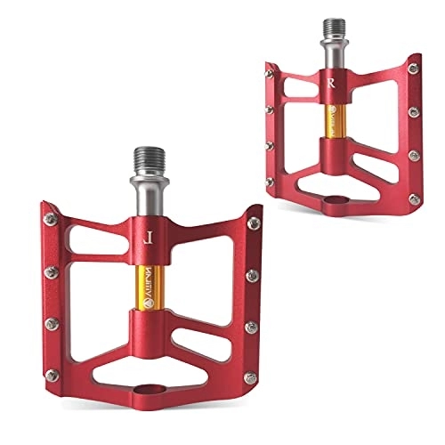Mountain Bike Pedal : VITILAN Road / MTB Bike Pedals, Aluminum Alloy Bicycle Pedals, Mountain Bike Pedal with Removable Anti-Skid Nails 9 / 16" (Red)