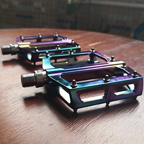 Mountain Bike Pedal : WangQianNan Foot pedal MTB Flat Pedal Bicycle Pedals Ultralight Aluminum Alloy Bearing Mountain Bike Pedal Non- slip Pedals Bike Parts Bicycle replacement pedals (Color : Rainbow)