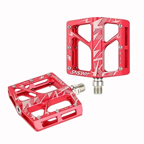 Mountain Bike Pedal : WENZI9DU Mtb Pedals Bicycle Flat Pedal Platform Pedalier Mountain Bike Footrest 3 Bearings Aluminum Paddle Cycling Pedalen Grip (Color : F20 Red)