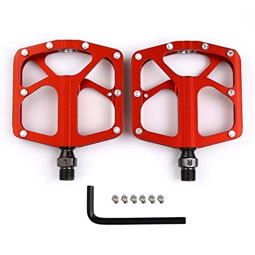 Mountain Bike Pedal : WHCL Mountain Bike Pedal, 1Pair of Aluminum Bicycle Pedals with 16 Anti-Skid Pins, Sealed Bearing & 9 / 16'' Screw Thread Axle, for BMX / MTB, Fix Gear Bikes, Red