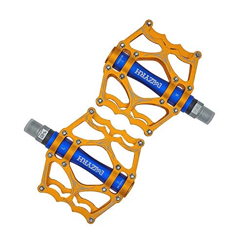 Mountain Bike Pedal : Willyn Evetin 9 / 16 Inch Mountain Bike Road Bike Pedals, Ultralight Aluminium Alloy Platform MTB Pedals, Non-Slip Trekking Pedals Bicycle Pedals 40, Dark gold with blue