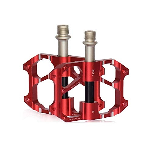 Mountain Bike Pedal : WMMDM Bicycle Three Palin Pedal, 9 / 16 Inch Aluminum Flat-Platform Pedal, Non-Slip Bike Pedal, Mountain Road Bicycle Accessories (Color : Red)
