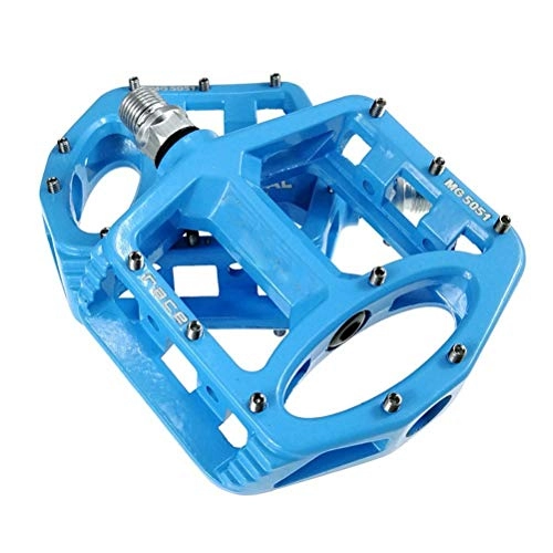 Mountain Bike Pedal : WMMDM Mountain Bike Non-Slip Pedals, Bicycle Alloy Flat-Platform Bearing Pedals 9 / 16 inch Surface for Road BMX MTB (Color : Blue)