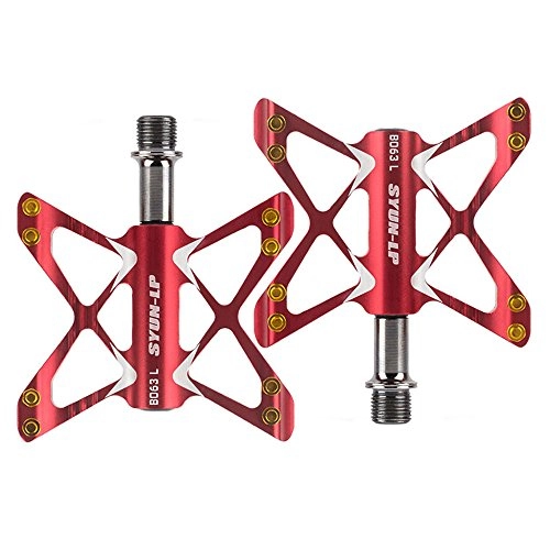 Mountain Bike Pedal : WUYEA 1 Pair Bicycle Pedal Lightweight Aluminum Alloy Mountain Bike Pedal 3 Palin Suitable For Most Cycle, Red