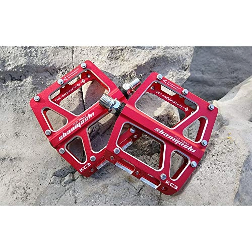 Mountain Bike Pedal : WyaengHai Bicycle pedal Mountain Bike Pedal 1 Pair Of Aluminum Alloy Non-slip Durable Pedal Surface Road 6 Colors Off-road bicycle pedal (Color : Red)