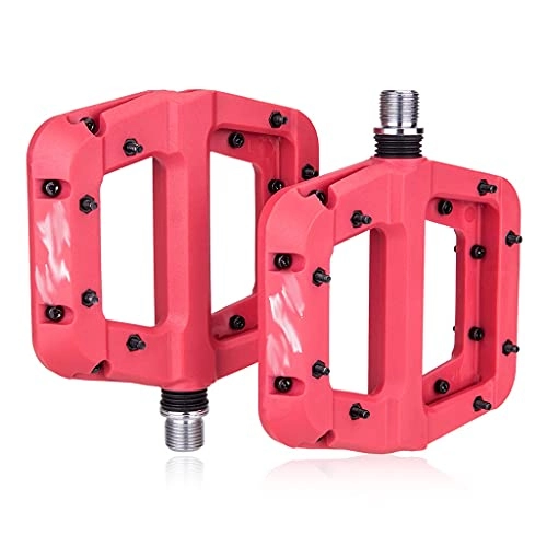 Mountain Bike Pedal : XBETA MTB Bike Pedal Nylon 2 Bearing Composite 9 / 16 Mountain Bike Pedals High-Strength Non-Slip Bicycle Pedals Surface for Road BMX MT (Color : Red)