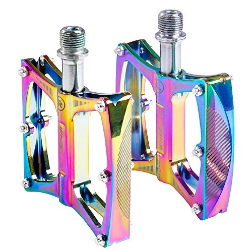 Mountain Bike Pedal : Xcmenl Strong Colorful Non-Slip Mountain Bike Pedals, 1 Pair Universal Bicycle Pedals Aluminum Alloy Bicycle Platform Pedals Bike Accessories for Fixed Gear Mountain Bike